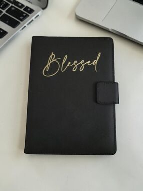 Black "Blessed" Faux Leather Journal Notebook with Gold Script